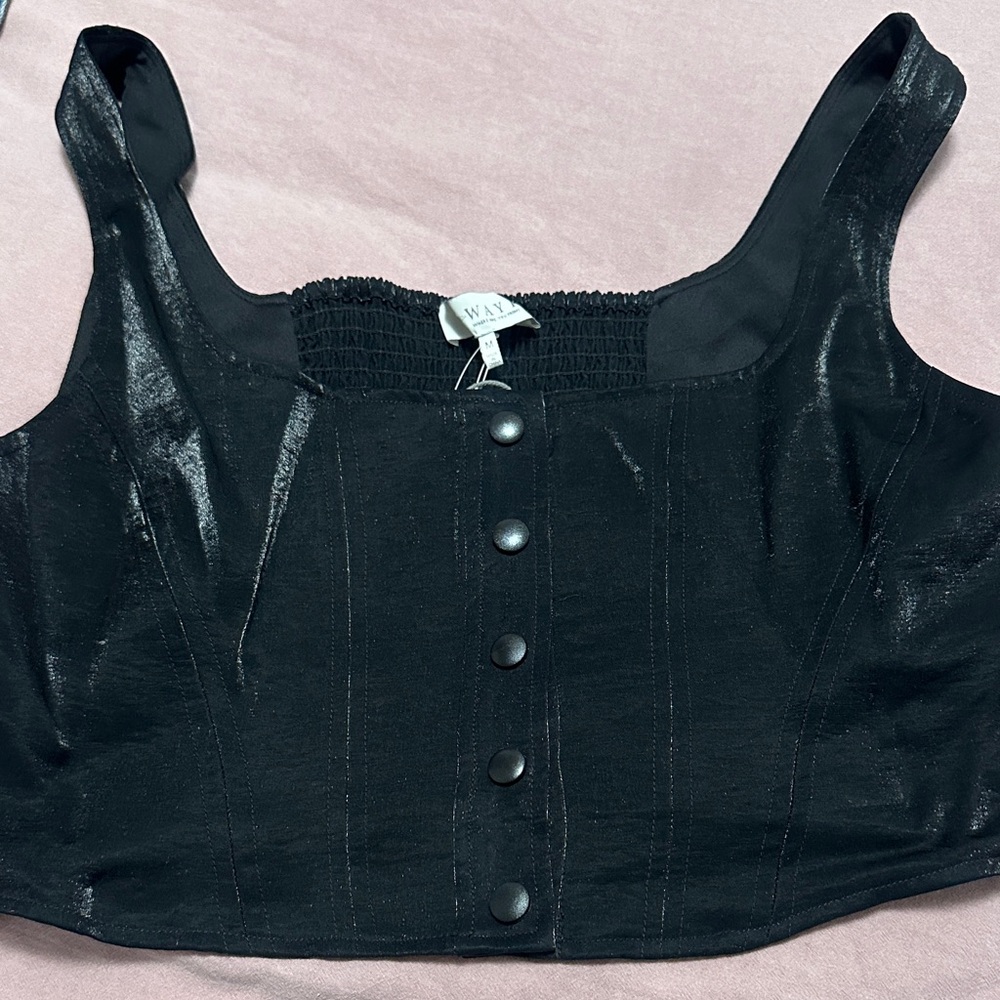 Wayf Black Crop Top with Button Details